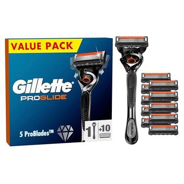 Gillette ProGlide Rasierer für Männer, 1 Nassrasierer Herren + 10 Ersatzklingen, entwickelt für eine gründliche Rasur, mit Gleitstreifen, Geschenk für Männer im Sale